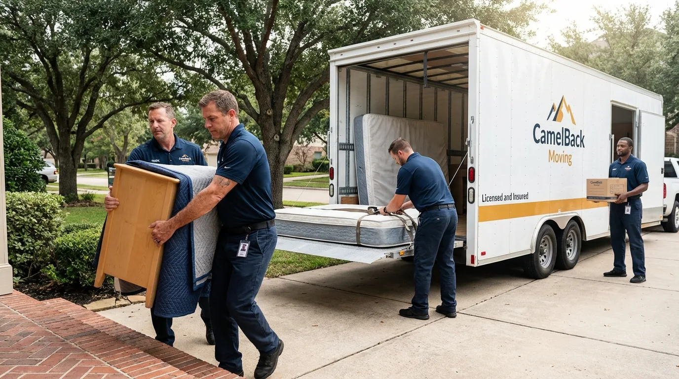 Crew loading residential truck for cross-state move from Le Mars, IA