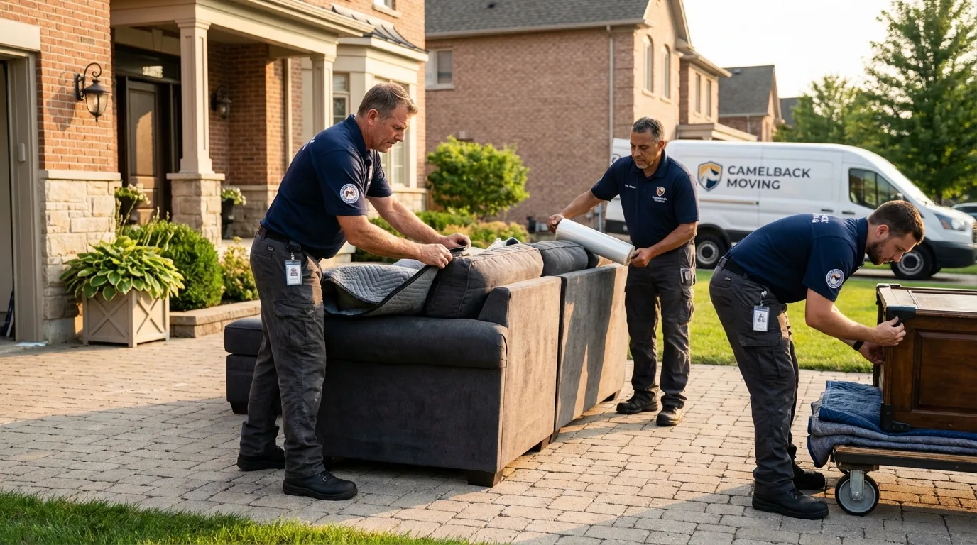 Large estate moving crew wrapping furniture in Le Mars, IA